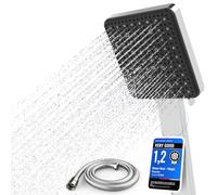 Newentor Shower Head and Hose[TESTSIEGER], High Pressure Shower Head with 6 Modes, Universal Water Saving Large Showerhead with 1.5M Hose, Silver-Black (with Detachable Panel)