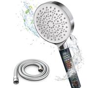 Newentor Shower Head and Hose[TESTSIEGER], High Pressure Shower Head with 6 Modes, Universal Water Saving Large Showerhead with 1.5M Hose, Chrome-Black (with Filter)