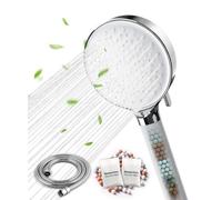 Newentor Shower Head and Hose with Filter,6 Spray Modes High Pressure ShowerHead and Hose(1.5M), Hard Water Filter Shower Head, Handheld Showerhead for Residual Chlorine Remove,Silver-White