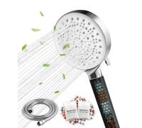 Newentor Shower Head and Hose with Filter,6 Spray Modes High Pressure ShowerHead and Hose(1.5M), Hard Water Filter Shower Head,Handheld Showerhead for Residual Chlorine Remove,Silver-Black