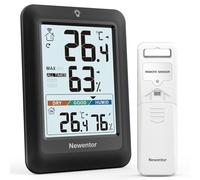 Newentor Wetterstation Funk mit Außensensor - MAX MIN Thermometer innen außen 24/48 Std./alle Zeiten - Hygrometer Luftfeuchtigkeitsmesser mit Luftkomfort - Raumthermometer mit Beleuchtung, Schwarz