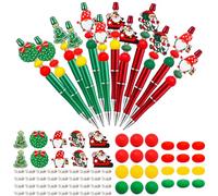 NEWEST 12 Pieces Christmas Beadable Pens Kit Plastic Bead Pens with 72 Beads Silicone Santa Claus DIY Pen Making Kit Black Ink Beaded Ballpoint Pens Bulk for Christmas Gifts School Office Supplies