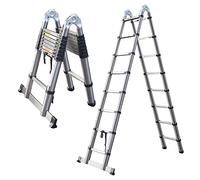 Newest 16.5FT Telescopic Ladder Multi-Purpose A-Frame/Straight Extension Ladder Stainless Steel Telescoping Attic Loft Ladder Adjustable Height EN131 Safe Standard for Home Roof RV Outdoor Activity