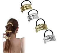 Newest 4pcs Gold Hair Cuffs, Ponytail Cuff, Metal Hair Tie, Cheerleading Ponytail Holder, Metal Hair Tie Ponytail Hair Cuff, Hair Cuffs for Ponytails for Women Ties Accessory (T2, l)