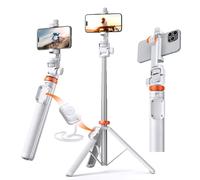 Newest 62” Phone Tripod with Remote, tripod for iPhone & Selfie Stick, High Strength Legs & Extendable Tube Travel Tripod Stand, Solidest Cell Phone Tripod Compatible with iPhone/Android/Camera(White)