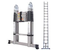 Newest Stainless Steel Telescoping Ladder 16.5FT A-Frame Portable Telescopic Extension Ladder Multi-Purpose Folding Ladder Sturdy Easy Storage for Household Daily Max Load 330lb EN131 Standard