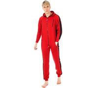 newfacelook Mens Onesies Striped Onesie for Men All in One Hooded Fleece Overall Adult Jumpsuit One Piece Pajamas Unisex Nightwear Zip Up Playsuit S-XL Red