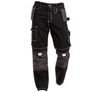newfacelook Mens Work Trouser with Knee Pad Pockets Black Cargo Combat Pants Jeans for Man