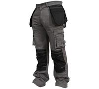 newfacelook Mens Work Trousers Multi Pockets with Knee Pockets Men Cargo Pants for Man Grey