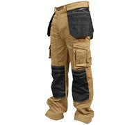 newfacelook Mens Work Trousers Multi Pockets with Knee Pockets Men Cargo Pants for Man Khaki