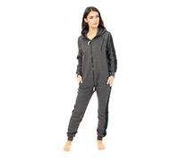 NewFaceLook Womens Striped Onesie Ladies Jumpsuit One Piece Pajamas Unisex Nightwear All in One Hooded Onesies for Women Zip Up Fleece Overall Jumpsuit Playsuit S-XL Charcoal
