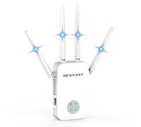 NEWFAST WiFi Booster 1200Mbps WiFi Range Extender, Wi-Fi Extender Booster for Home Dual Band Support Repeater/AP/Router Mode, 4 * 3dBi High Gain Antenna, Ethernet Port, UK Plug White