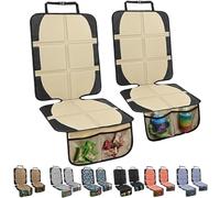 NEWFOM Car Seat Protector for Child Car Seat, 2 Pack Baby Car Seat Covers with Mesh Pockets & Non-Slip Backing 600D Durable Seat Protector Under Baby Car Seat for Car Back Seat (Beige, Large)