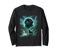 Newfoundland Aurora Borealis Northern Lights Dog Moon Long Sleeve T-Shirt
