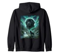 Newfoundland Aurora Borealis Northern Lights Dog Moon Zip Hoodie