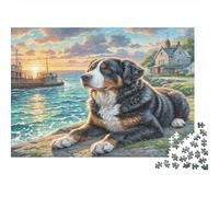 Newfoundland Dog 1000-piece Cardboard Jigsaw Puzzle Eco-Friendly Bernese at Seaside Unique Christmas Birthday Gift Adults Family Premium Quality Home Decoration Activity 38x26cm/1000pcs