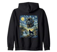Newfoundland Dog Moon Howling Starry Night Van Gogh Style Zip Hoodie