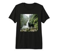 Newfoundland Dog Waterfall Cliff Forest Scene Premium T-Shirt