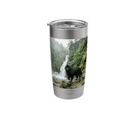 Newfoundland Dog Waterfall Cliff Forest Scene Stainless Steel Insulated Tumbler