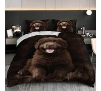 Newfoundland King Size Duvet Cover Sets Pets Bedding Set 3D Print Soft Microfiber Quilt Covers 230x220 cm with Zipper Closure and 2 Pillowcases 50x75 cm for Adults F.2471
