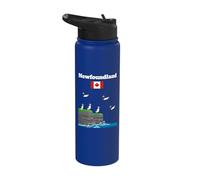 Newfoundland Puffin Colony Sea Cliffs Canada Flag Souvenir Stainless Steel Insulated Water Bottle