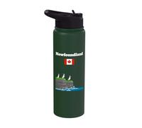 Newfoundland Puffin Sea Cliffs Canada Flag Trip Souvenir Stainless Steel Insulated Water Bottle