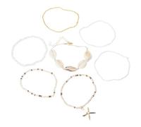 NEWFT 7Pcs Ethnic Styles Wristchain Colorful Beaded Bracelets with Sea Star and Shells Jewelry for Women and Girls