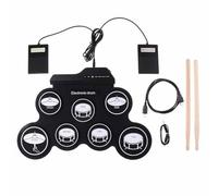 NEWFUN Adult Electronic Drum, Children's Electronic Battery, Electronic Battery, Roll-Up Mat for Exercising with 7 Silicone Drum Pads with Bats and Pedal for Beginners