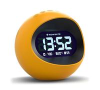 NEWGATE® Centre of the Earth alarm clock | Retro digital LCD clock | Yellow | Stylish round design | Ideal for bedside, desk or shelf | Retro bedroom & office accessory
