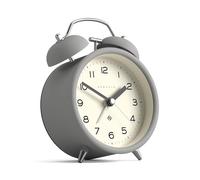 NEWGATE® Charlie Bell Echo alarm clock | Classic twin bell clock | Grey | Easy to read numbers | Ideal for bedside, desk or shelf | Modern retro bedroom & office accessory