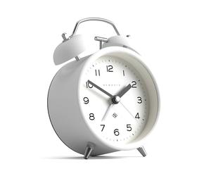 NEWGATE® Charlie Bell Echo alarm clock | Modern take on classic twin bell clock | White | Easy to read numbers | Ideal for bedside, desk or shelf | Modern retro bedroom & office accessory