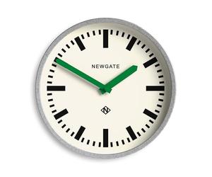 NEWGATE® Luggage wall clock | Modern retro metal station clock | 30cm | Deep galvanised metal case with green hands | Contemporary vintage style for kitchen, living room or office
