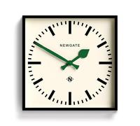 NEWGATE® Number Five wall clock | Square retro inspired modern station clock | 40cm | Black with green hands | Mid century style for kitchen, living room or office