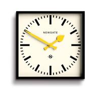 NEWGATE® Number Five wall clock | Square retro inspired modern station clock | 40cm | Black with yellow hands | Mid century style for kitchen, living room or office