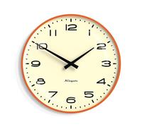 NEWGATE® Radio City wall clock | Round metal retro design | 33cm | Orange | Domed glass lens | Modern retro numbers | For kitchen, living room or office