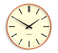 NEWGATE® Radio City wall clock | Round metal retro design | 33cm | Orange | Domed glass lens | Stylish marker dial | For kitchen, living room or office