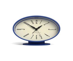 NEWGATE® Ronnie alarm clock | Oval retro design | Blue soft rubberised finish | Ideal for bedside, desk or shelf | Modern, retro mid-century bedroom & office accessory