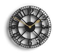 NEWGATE® Warehouse wall clock | Skeleton clock | 40cm | Black with brass hands | Contemporary vintage style for kitchen, living room or office