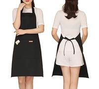 NEWGEM Adjustable Canvas Aprons for Women Men with 2 Pockets - Kitchen Cooking Chef Apron with Neck Strap, Stain Resistant Pinafore for Waitress Barista Restaurant Baking BBQ (Black)