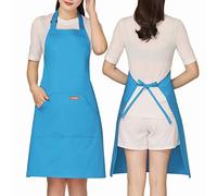 NEWGEM Adjustable Canvas Aprons for Women Men with 2 Pockets - Kitchen Cooking Chef Apron with Neck Strap, Stain Resistant Pinafore for Waitress Barista Restaurant Baking BBQ (Blue)