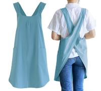 NEWGEM Japanese Cotton Cross Back Kitchen Cooking Aprons for Women with Pockets Cute for Baking Painting Gardening Cleaning Sky Blue