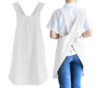 NEWGEM Japanese Linen Cross Back Kitchen Cooking Aprons for Men with Pockets for Baking Painting Gardening Cleaning White