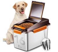 Newget 11 lb Stainless Steel Dog Food Storage Container with Scoop, Brown