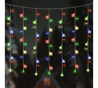Newhale 8 Modes Christmas Curtain String Lights with Snowflake and Star, USB Plug in Wall Lights Christmas Decorations Indoor, Xmas Window Light Decor, Multicolor