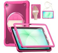 Newhalper Tablet Case for Samsung Galaxy Tab A11+/A11 Plus 11 inch 2025,Heavy Duty Shockproof Cover with Screen Protector,360 Degree Rotating Hand Strap and Stand,Shoulder Strap,Rose Red