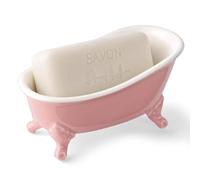 NEWHENGS 6.1" Vintage Ceramic Mini Decorative Clawfoot Bathtub Bar Soap Dish, Kitchen Sponge Holder and Shower Tray for Bathroom, 1 Pack (Rose)