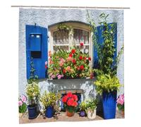 Newhomestyle 3D Printing Home Garden Flowers Shower Curtain, Blue Window Garden Decoration, Waterproof Quick-Drying Polyester Fabric Bathroom Curtain with 12 Hooks, 150X180cm/ 59X71 in