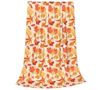 Newhomestyle Autumn Fall Watercolor Maple Leaf Flannel Blanket, All Seasons Cozy Warm Throw Blanket, Soft Lightweight Anti-pilling Blanket, Orange Home Decor for Sofa Chair Couch Bed Dorm 150X125 cm