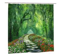 Newhomestyle Garden View Bathroom Shower Curtain, Natural Plant Landscape Flower Forest Green Waterproof Bath Curtain, Quick-Drying Floral Garden Curtains with 12 Hooks, 180X180cm/ 71X71 in