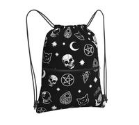 Newhomestyle Gothic Skull Cat Moon Drawstring Bag, Halloween Goth Magic Drawstring Backpack, Light Large Capacity Durable String Sackpack, Waterproof Cinch Sackpack for Yoga Sport Gym Beach Shopping